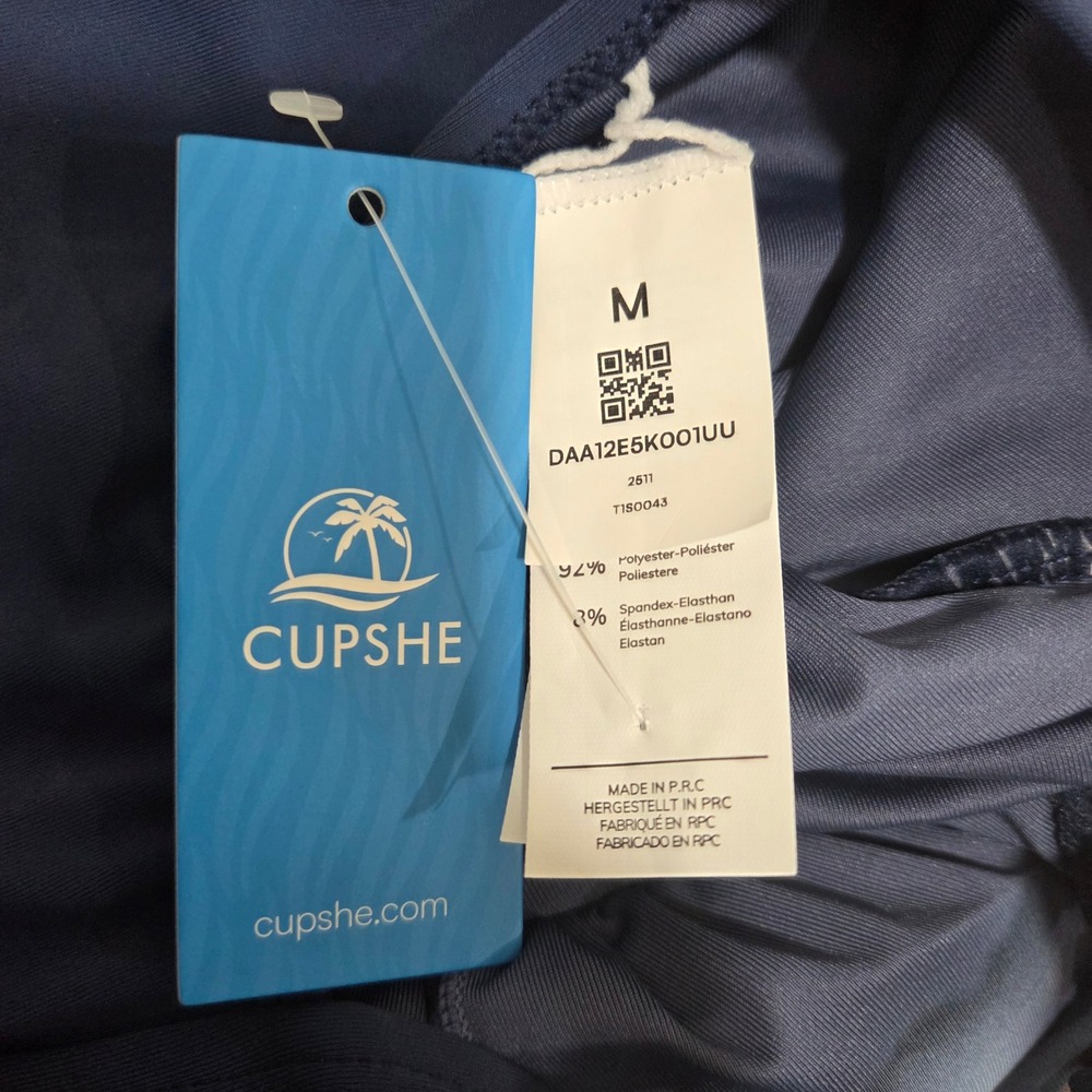 Cupshe Navy Blue Ruched V-Neck Mesh One Piece Swimsuit DAA12E5K001UU NWT Medium - Picture 5 of 5